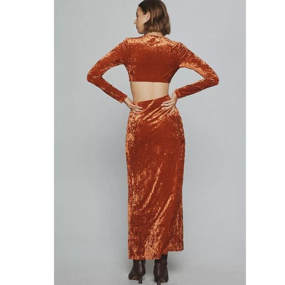 New Anthropologie Significant Other Long-Sleeve Cutout Velvet Midi Dress SZ 10 - Picture 5 of 6